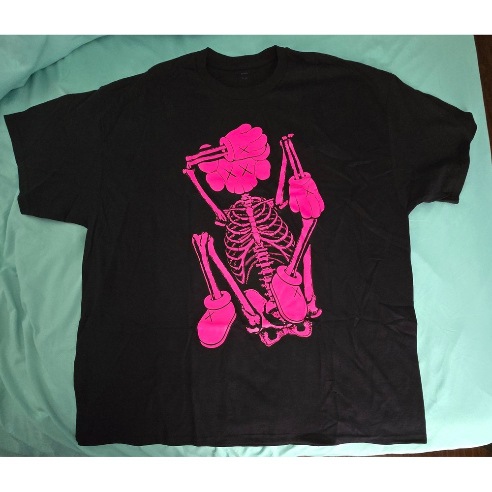 NWT KAWS Skeleton New Fiction T-Shirt Pink 2021 (KAWS-SS02) Men's Size XXL